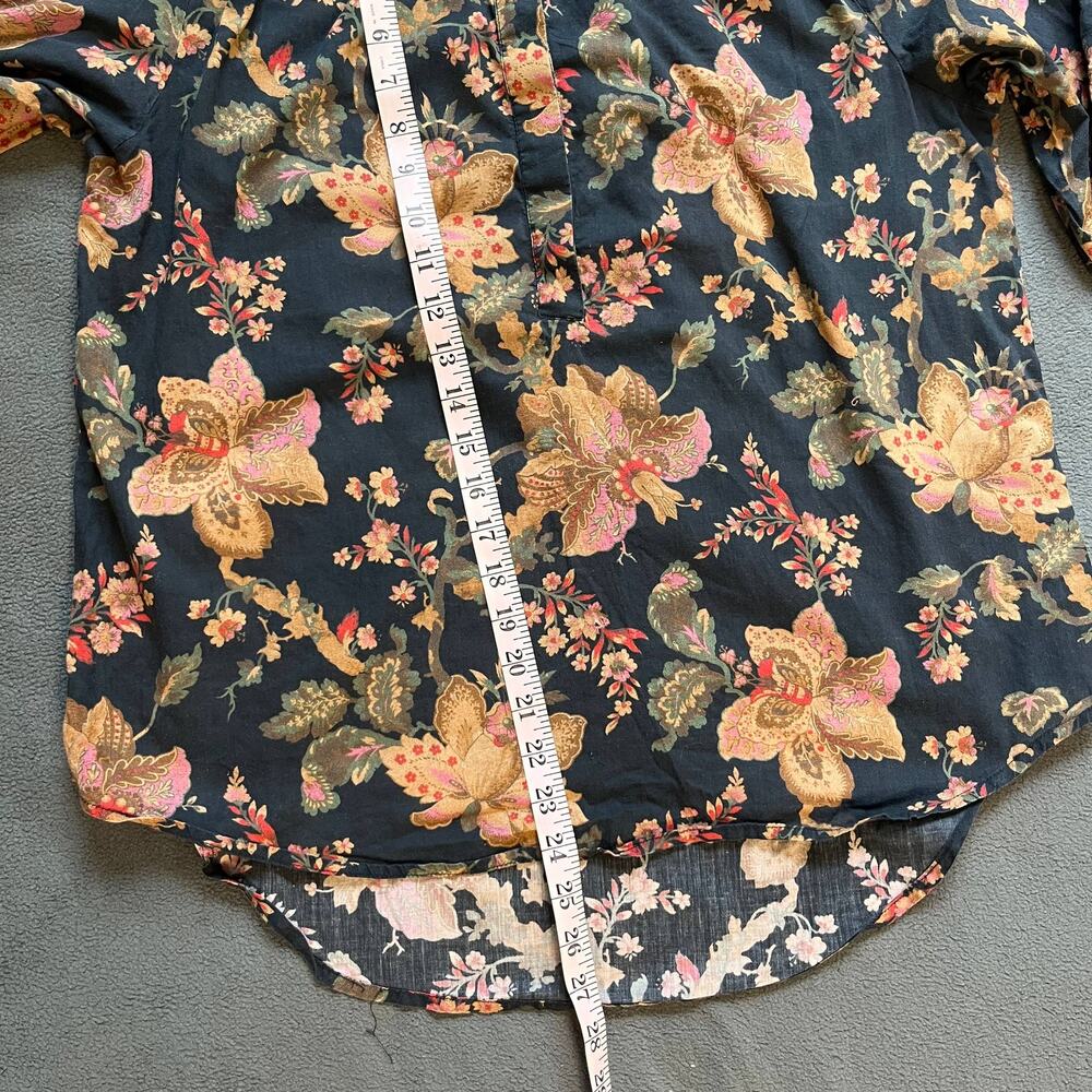Sundance Floral Blouse Womens Size Small Black Half Button Long Sleeve Top - Picture 7 of 10